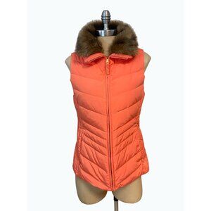 Talbots Faux Fur Collar Down Peach Puffer Vest NWT Small